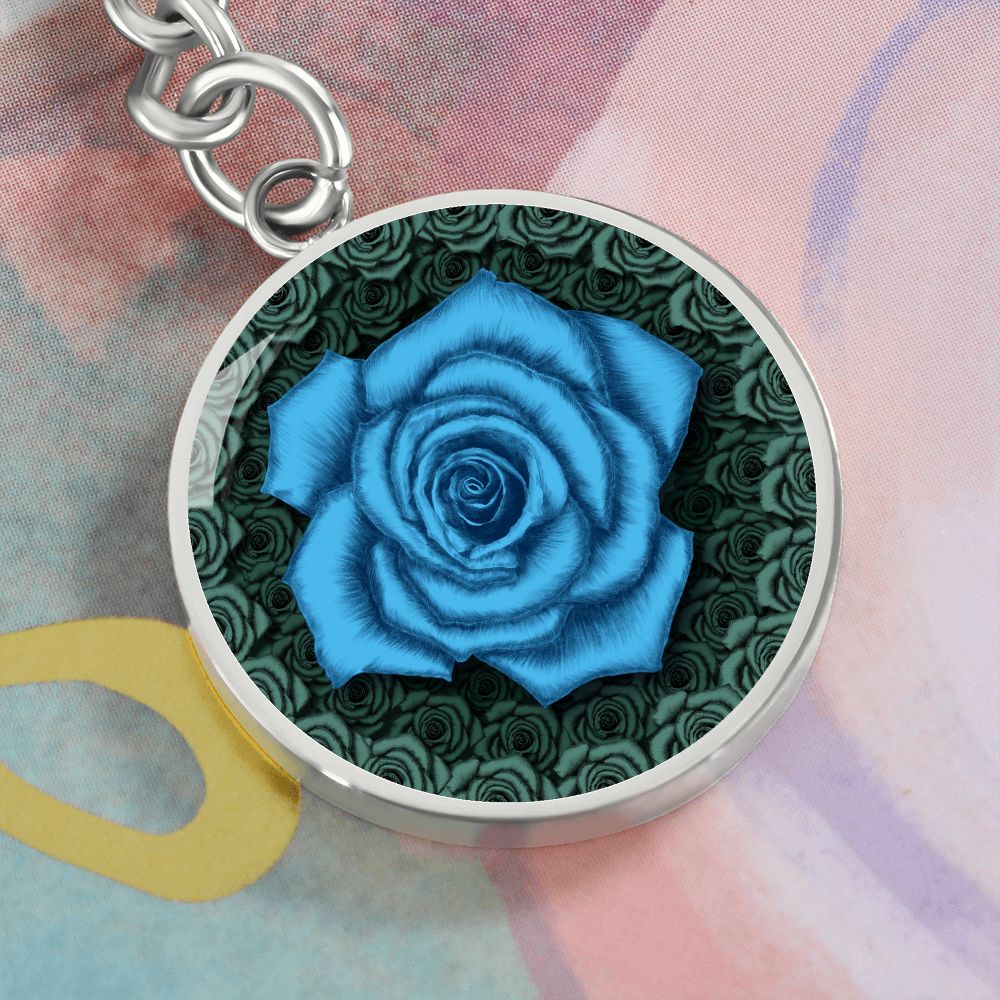 Blue Rose Circle Keychain-1