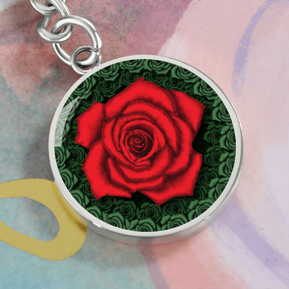 Red Rose Circle Keychain