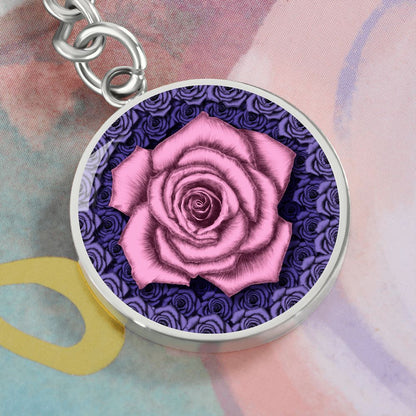 Pink Rose Circle Keychain