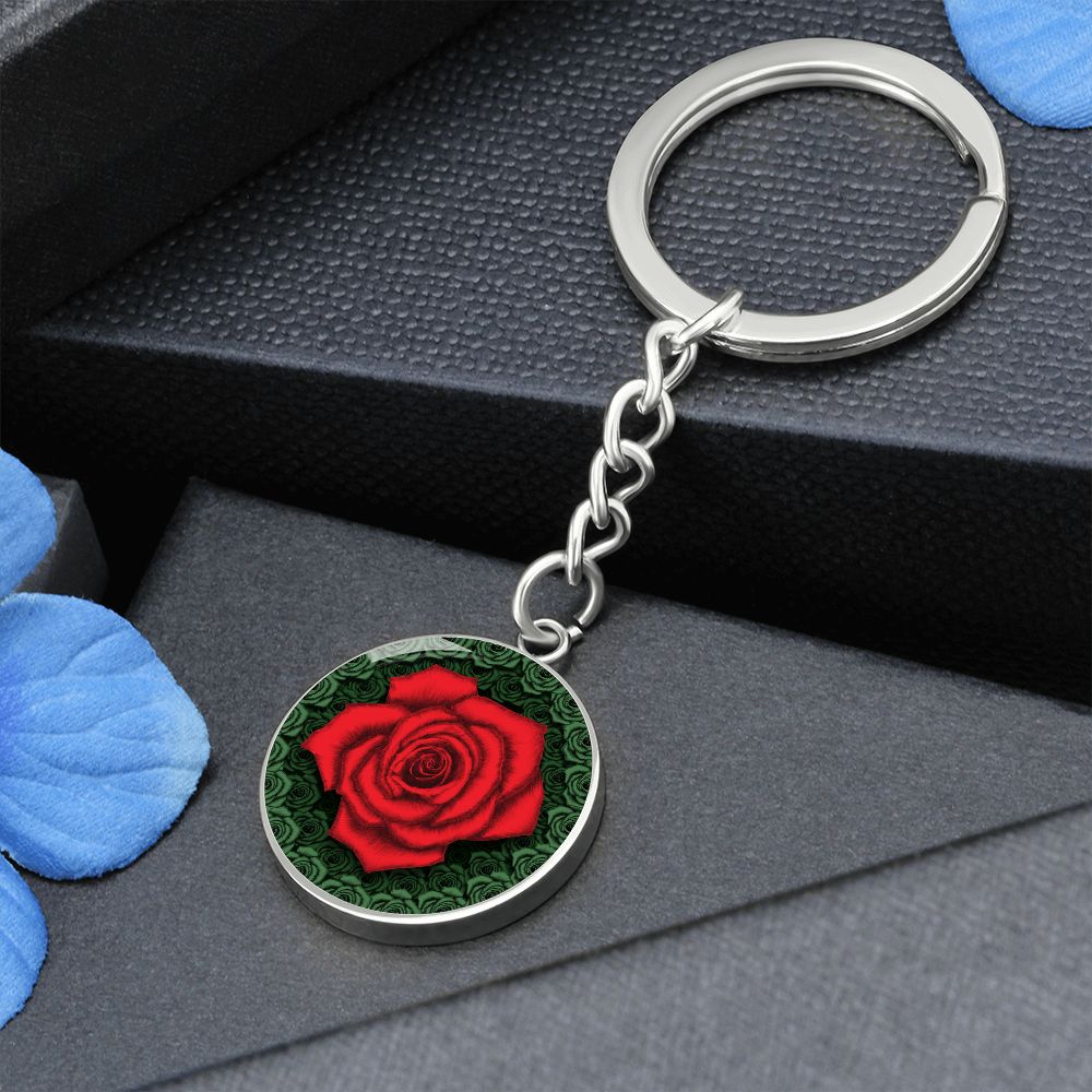 Red Rose Circle Keychain