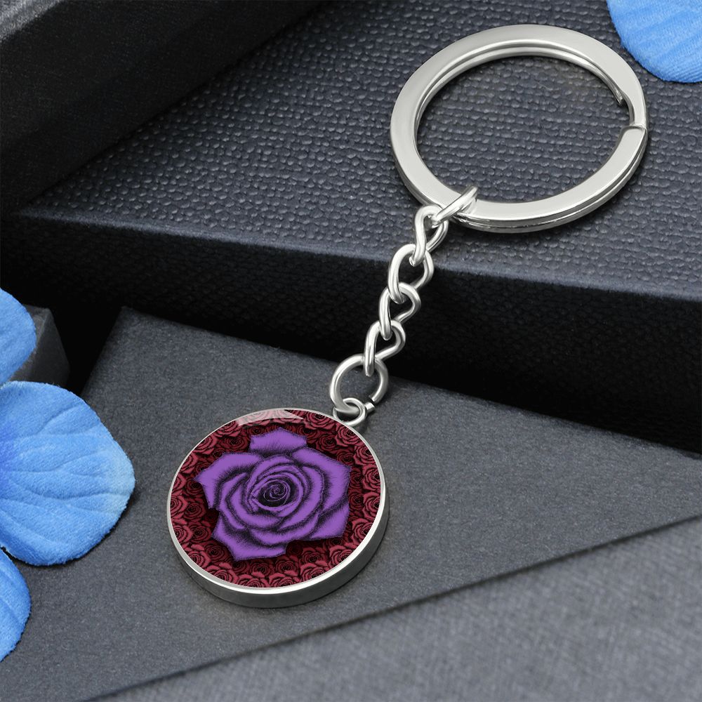 Royal Purple Rose Circle Keychain