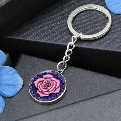 Pink Rose Circle Keychain