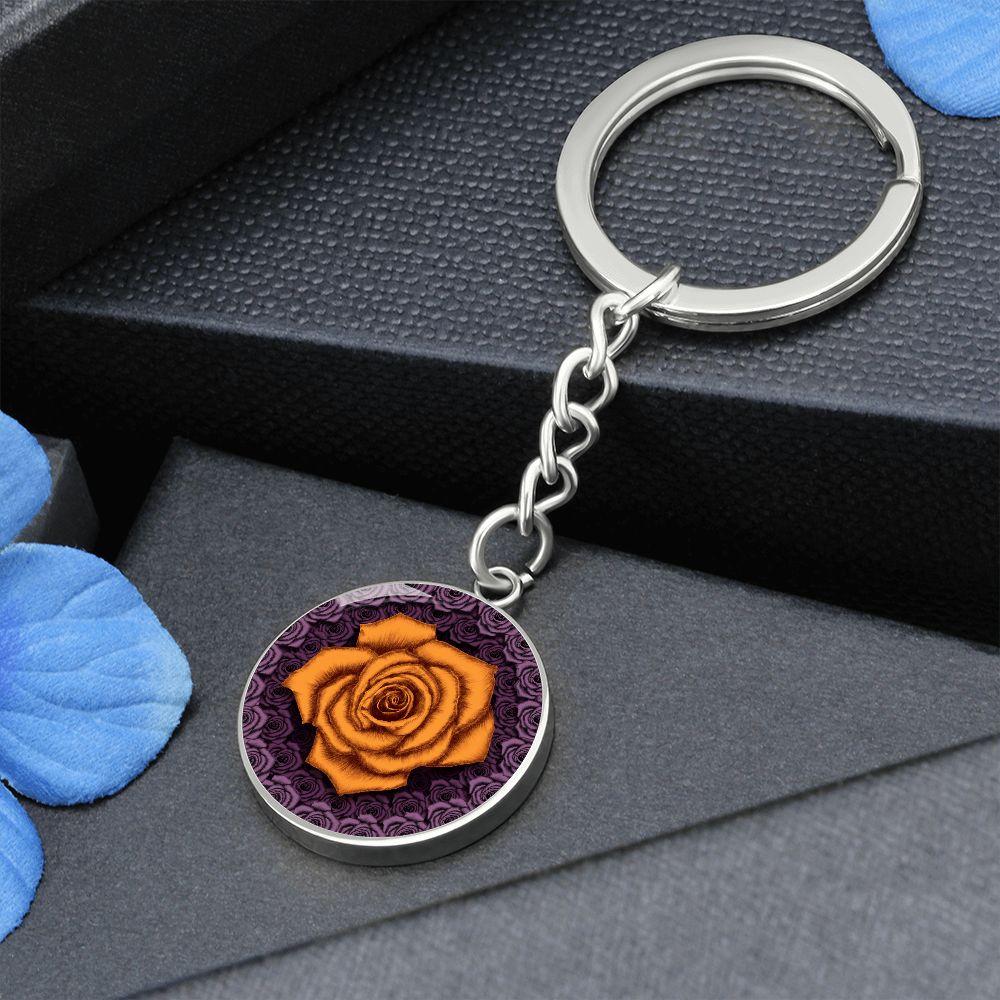 Orange Rose Circle Keychain -1