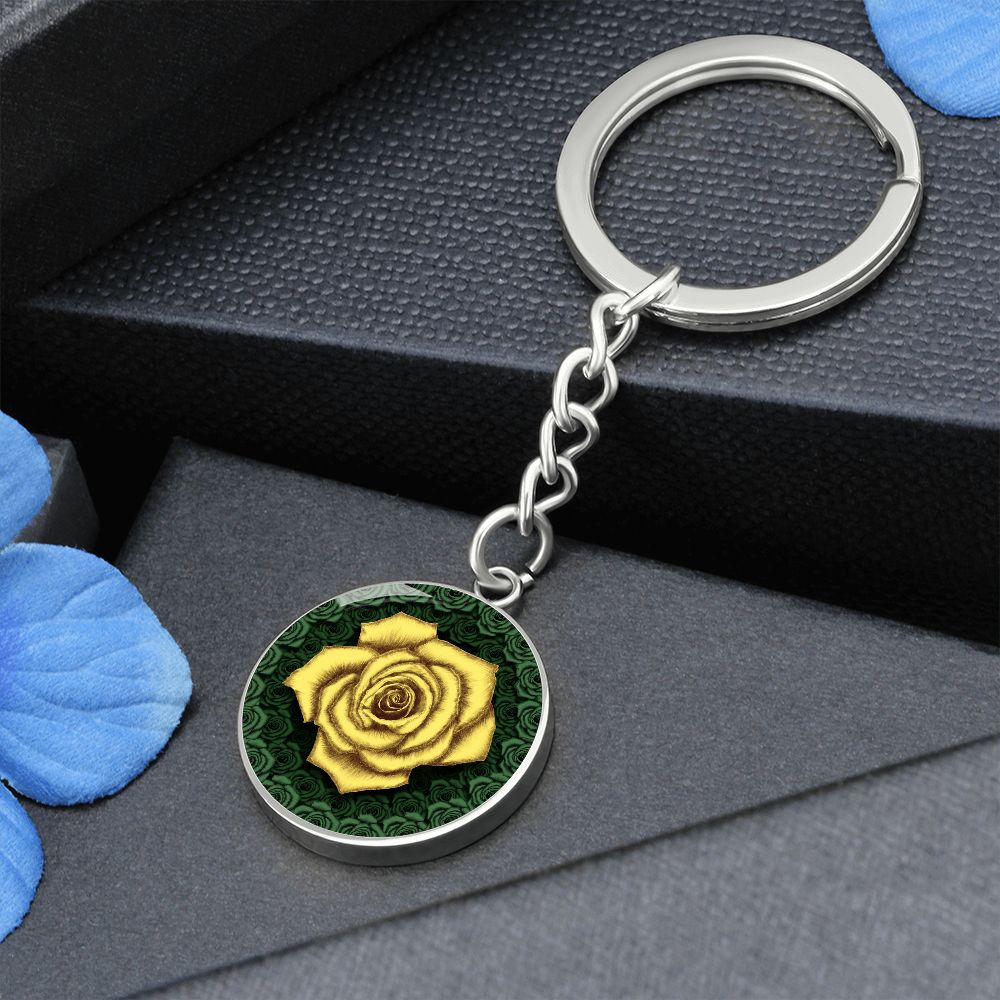 Yellow Rose Circle Keychain