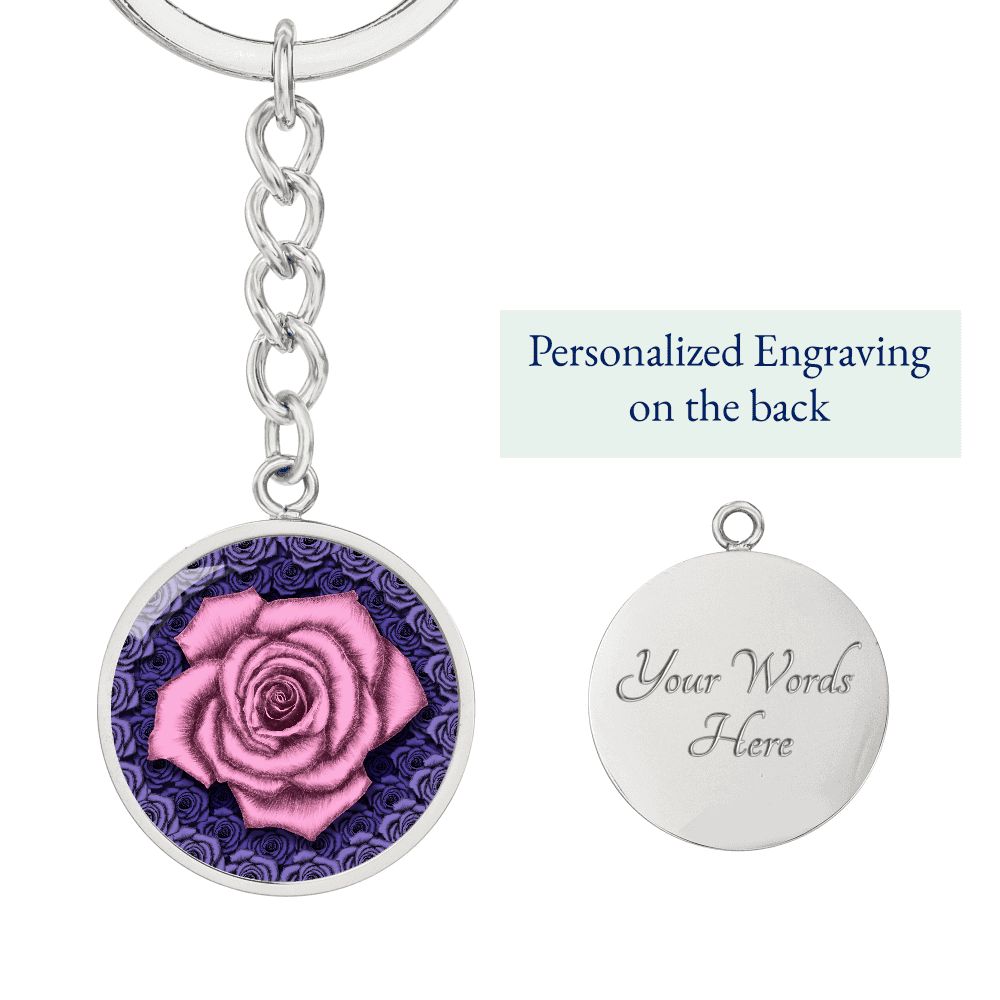 Pink Rose Circle Keychain