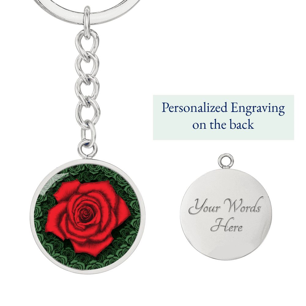 Red Rose Circle Keychain