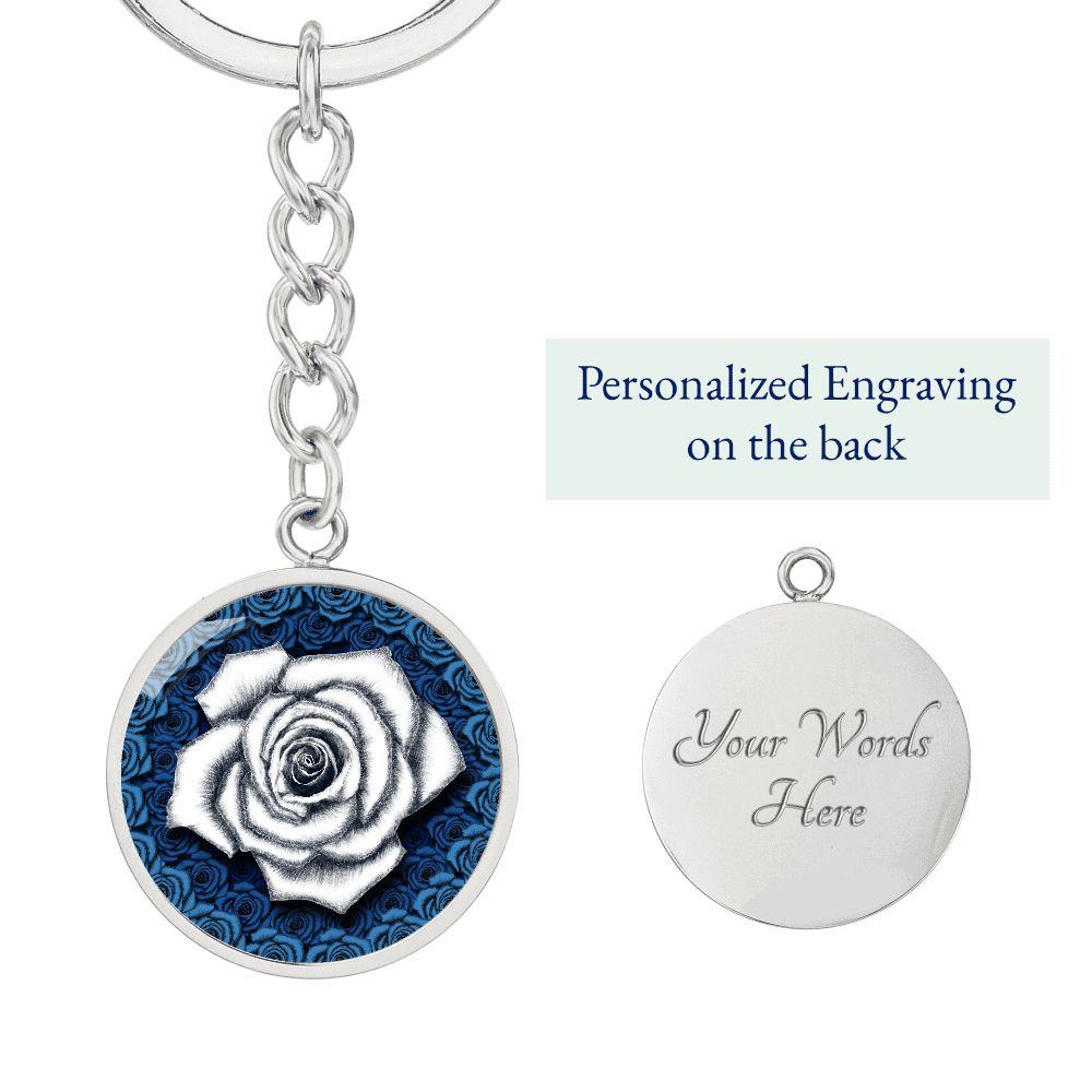 White Rose Circle Keychain