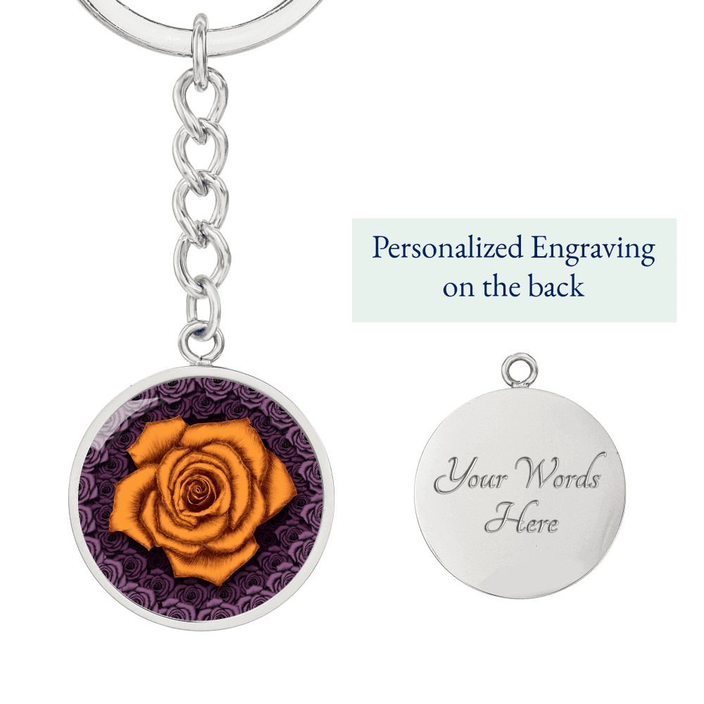 Orange Rose Circle Keychain -1