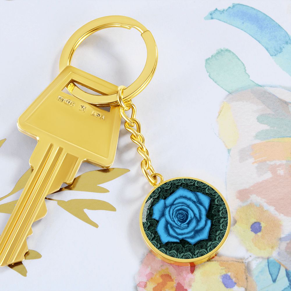 Blue Rose Circle Keychain-1