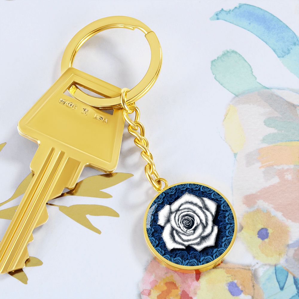 White Rose Circle Keychain