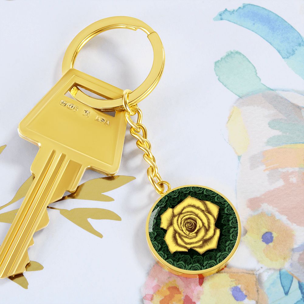 Yellow Rose Circle Keychain