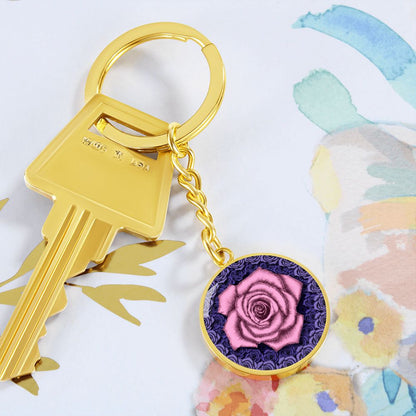 Pink Rose Circle Keychain