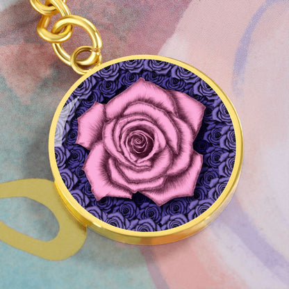 Pink Rose Circle Keychain