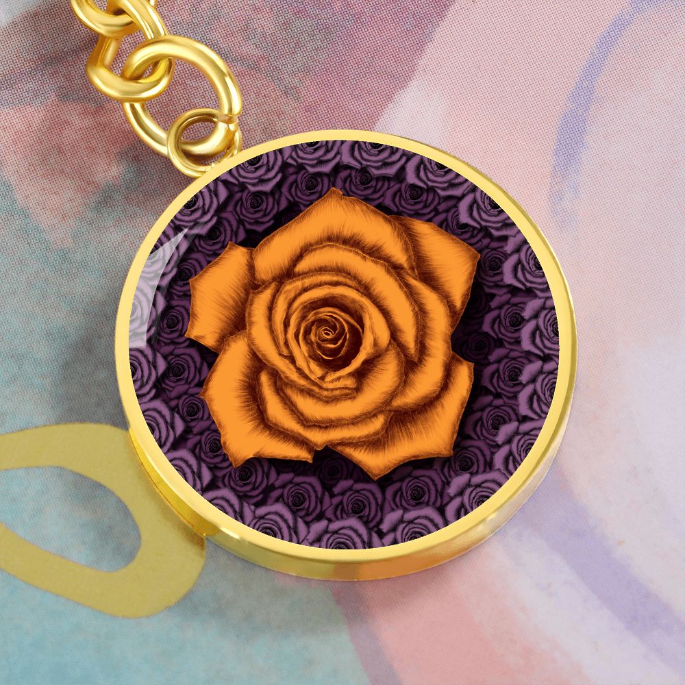Orange Rose Circle Keychain -1