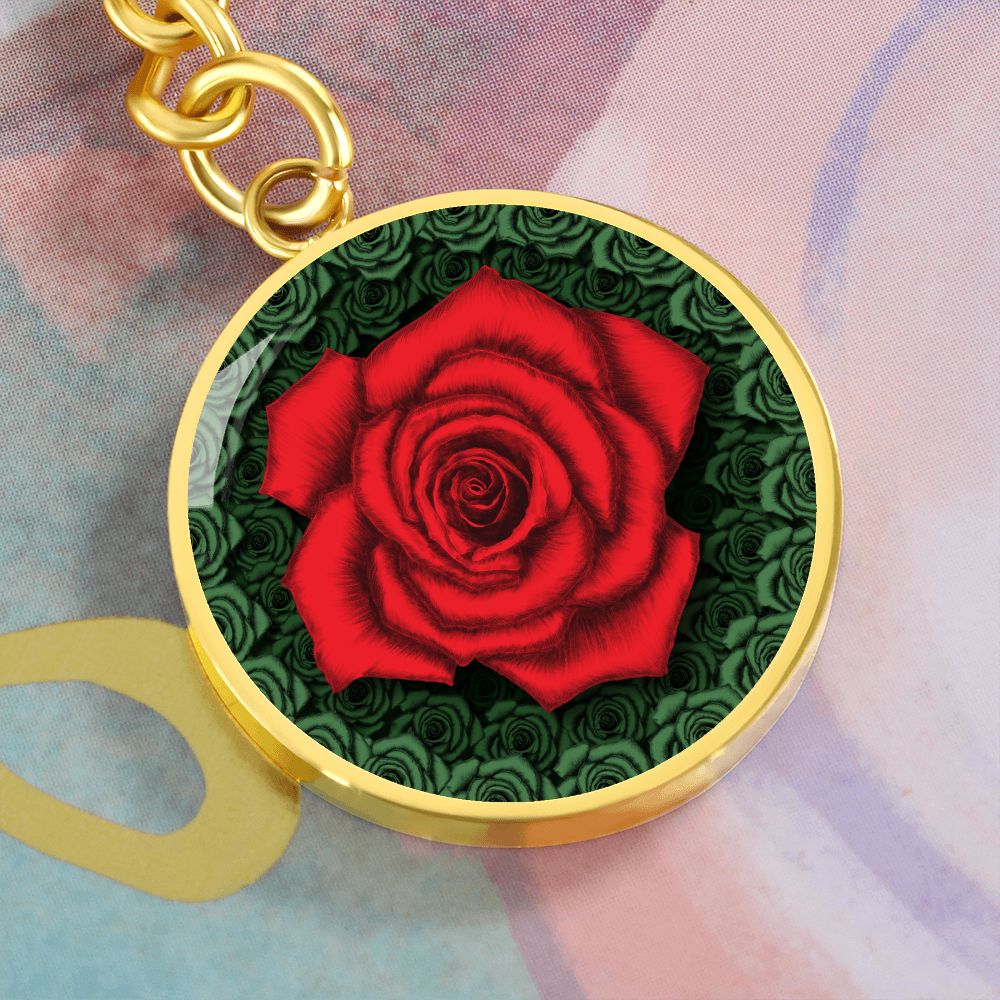 Red Rose Circle Keychain