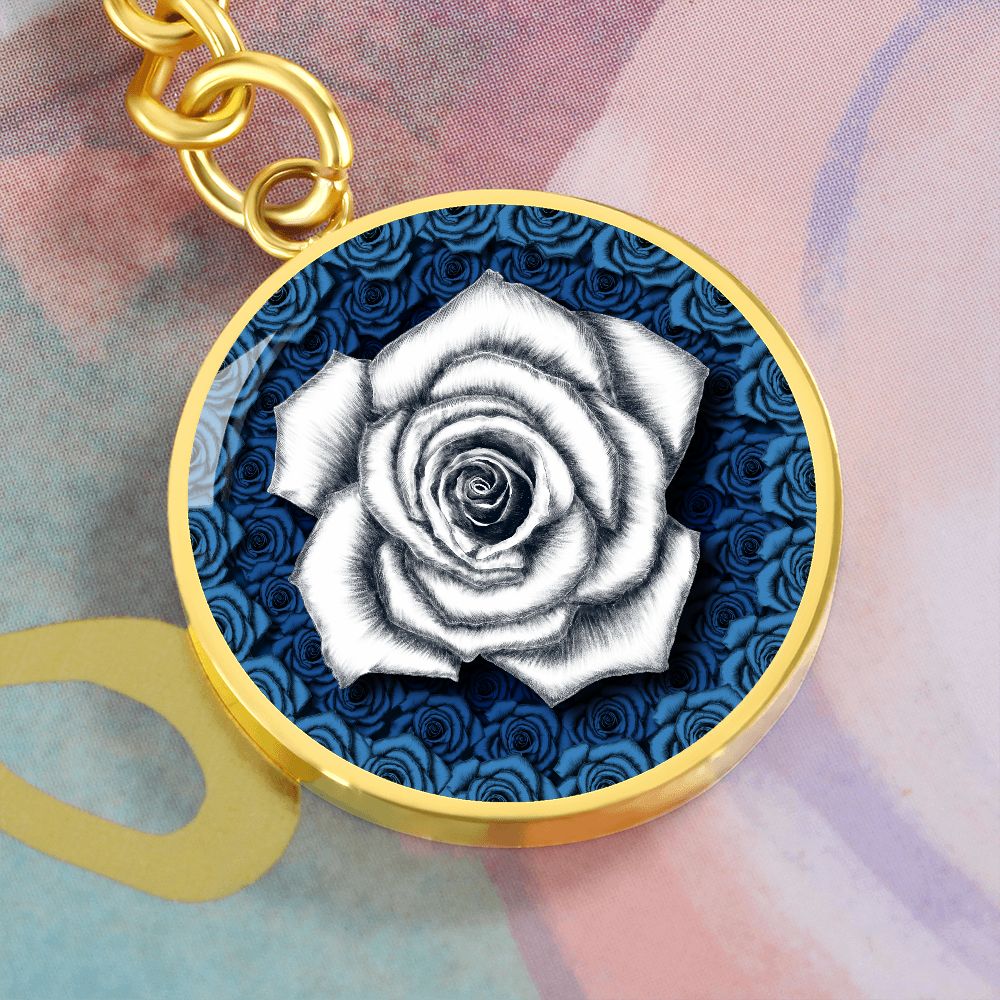 White Rose Circle Keychain
