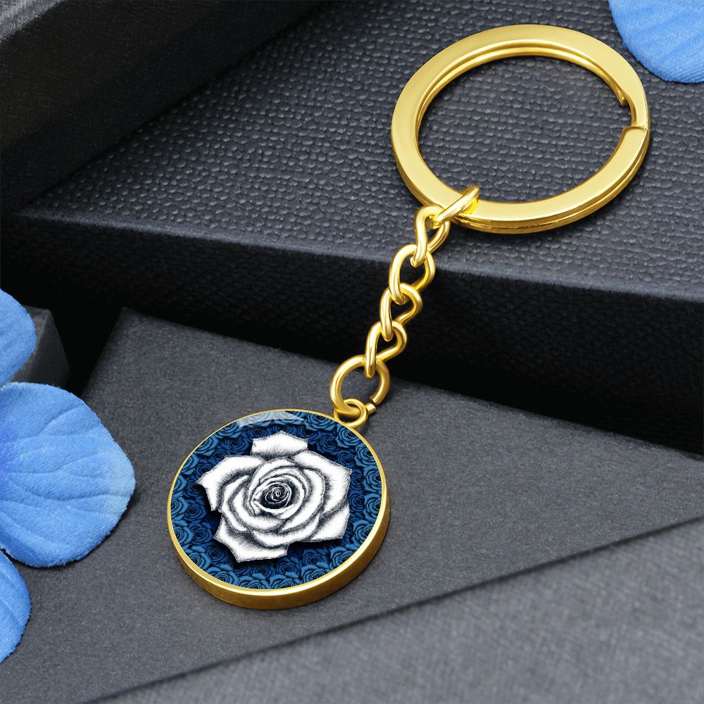 White Rose Circle Keychain