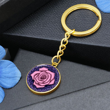 Pink Rose Circle Keychain