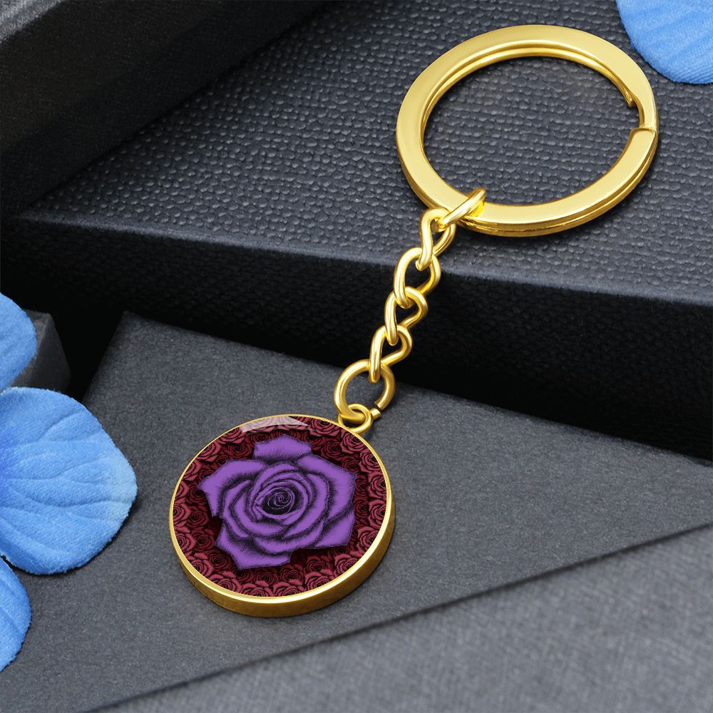 Royal Purple Rose Circle Keychain