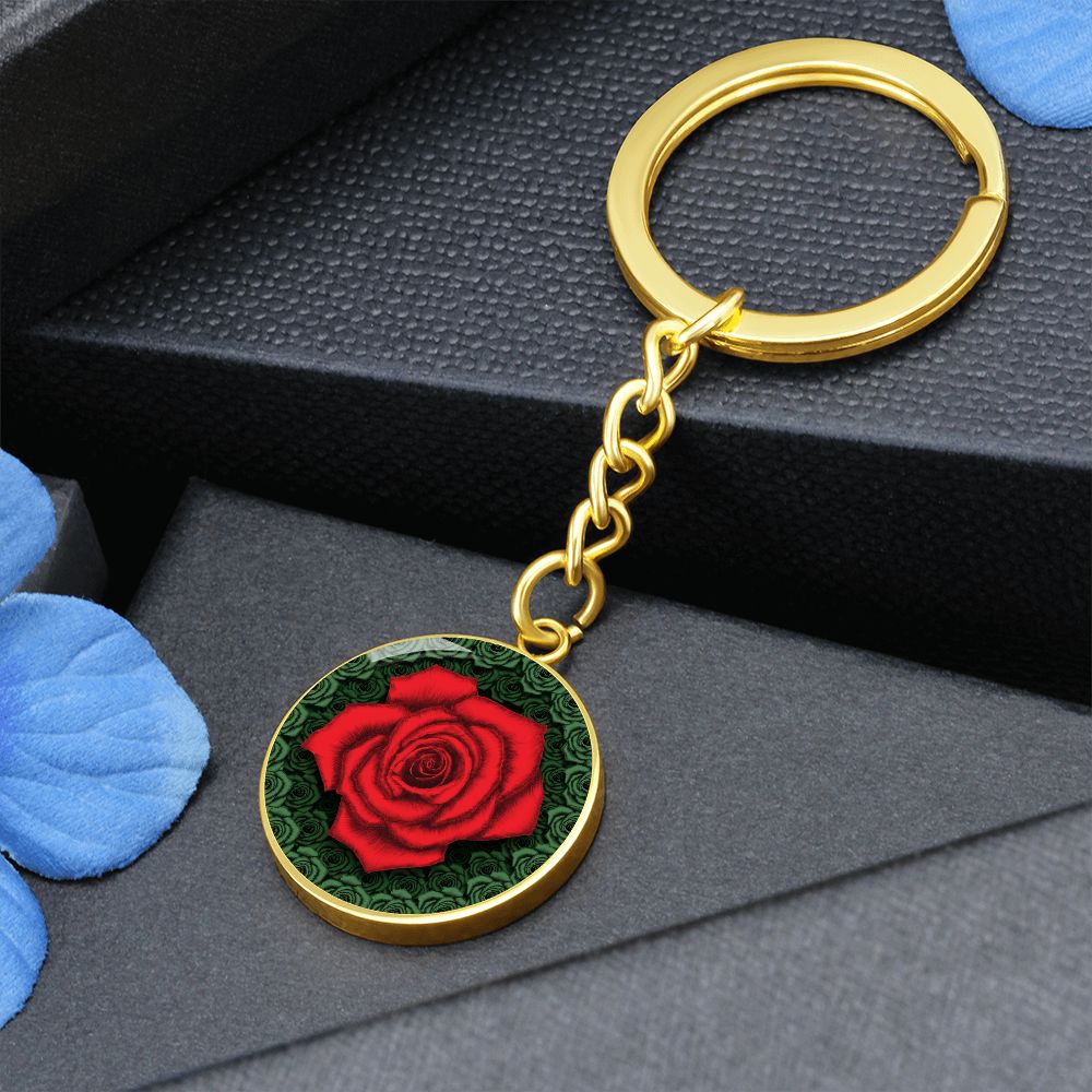 Red Rose Circle Keychain