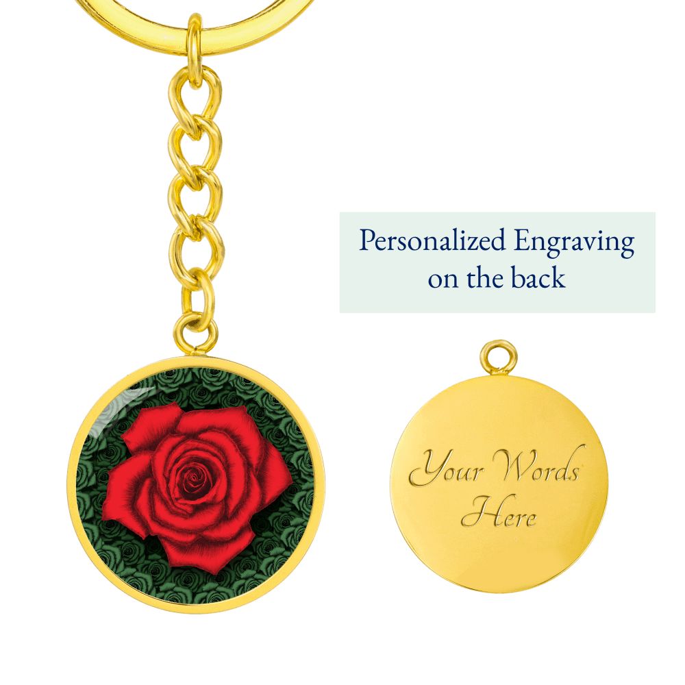 Red Rose Circle Keychain