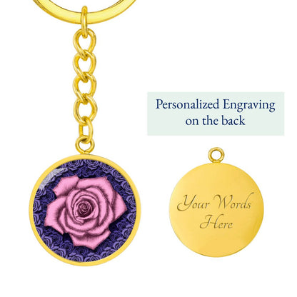 Pink Rose Circle Keychain