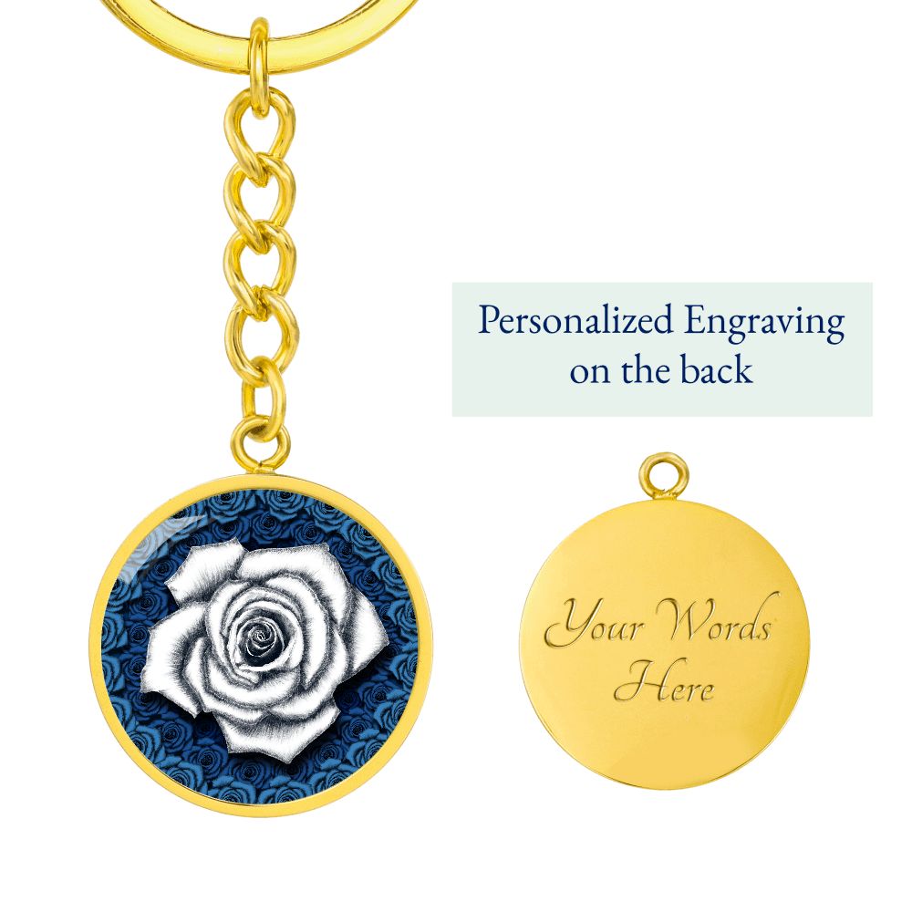 White Rose Circle Keychain